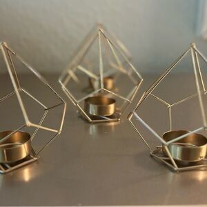 4 Geometric Gold Candle Holders